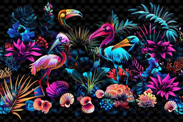 A colorful picture of a colorful bird and flowers