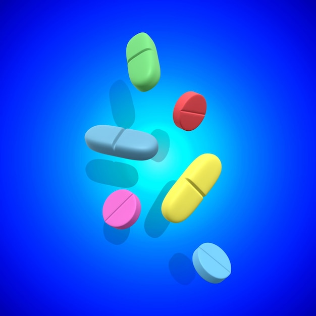 colorful pills in the air 3d render