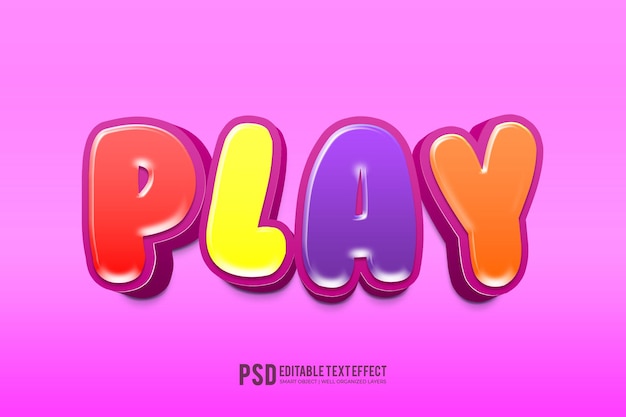 Colorful play 3d text effect design for kids party