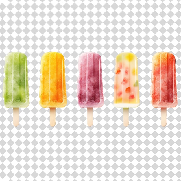 PSD colorful popsicles isolated on transparent background psd file format