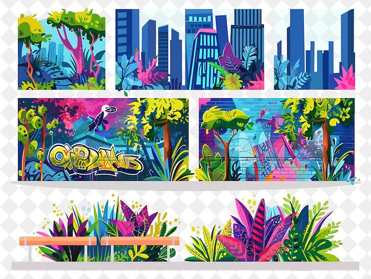 PSD a colorful poster for an art show with a colorful cityscape