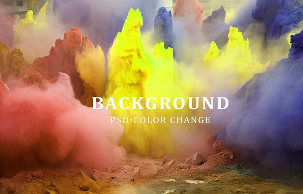 PSD colorful powder explosion on a black background holi festival concept