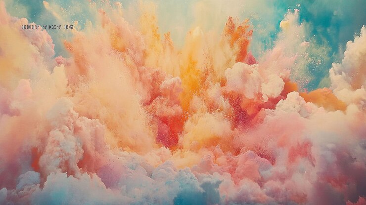 PSD colorful powder explosion resembling a vibrant pastel cloud formation against a sky backdrop