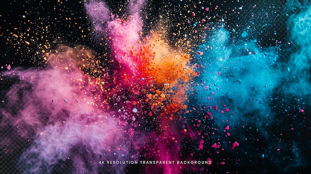 PSD colorful powder explosion in transparent background