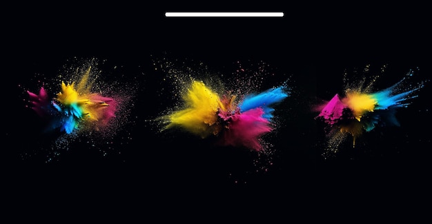 PSD colorful powder explosions and transparent background psd