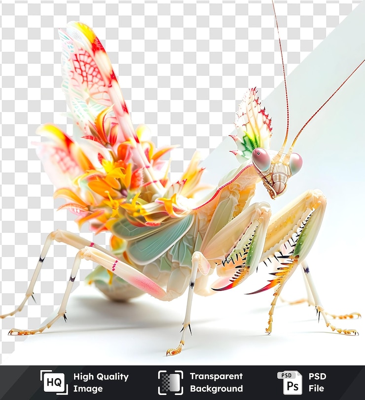PSD colorful praying mantis with transparent background perfect for design projects
