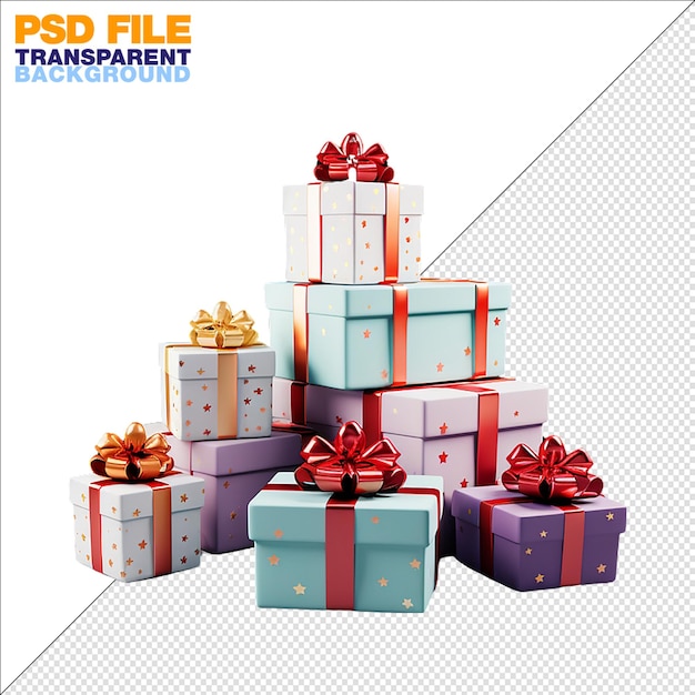 Colorful presents and christmas gifts on transparent background