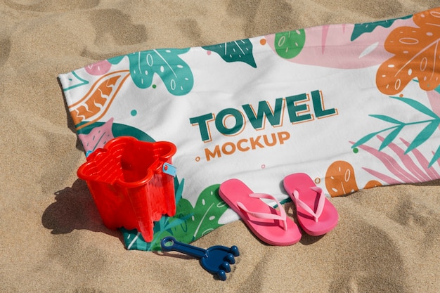 PSD colorful printed beach towel mock-up for kids