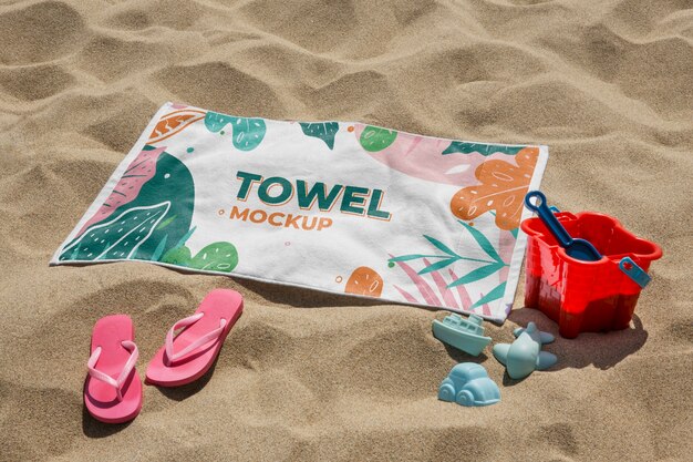 PSD colorful printed beach towel mock-up for kids