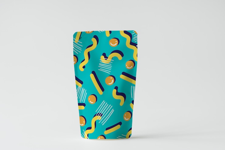 PSD colorful product packaging sachet mockup