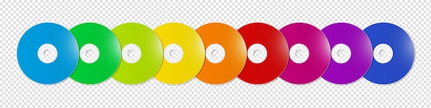 PSD gamma di cd dvd arcobaleno colorato su banner di sfondo trasparente