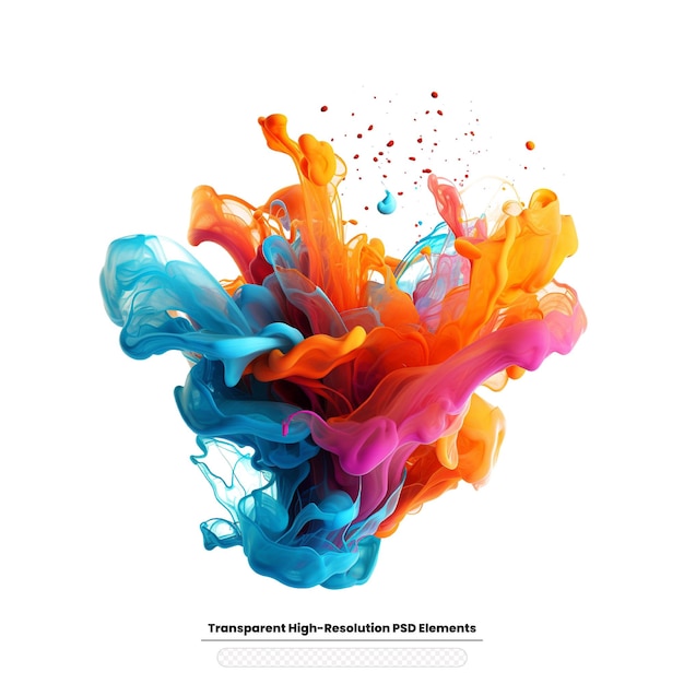 PSD colorful rainbow paint splash explosion of colored powder on transparent background
