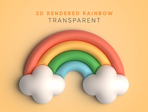 A colorful rainbow with a yellow background that says 3d rendered rainbow
