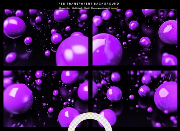 PSD colorful realistic flowing glossy balls on transparant background