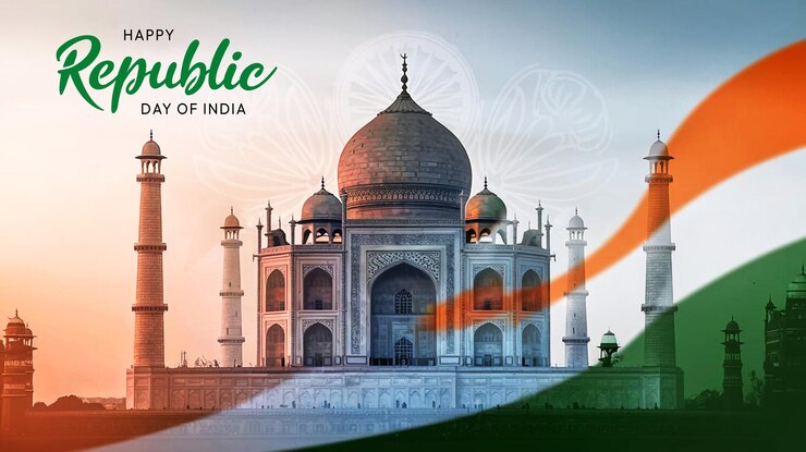 PSD colorful republic day design with indian heritage symbols