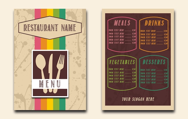 PSD colorful restaurant menu vintage