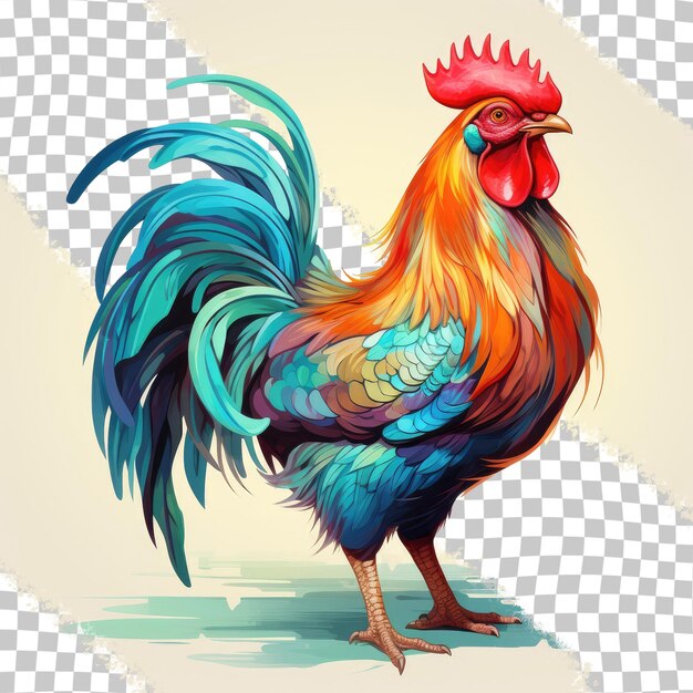 Colorful rooster isolated on a transparent background