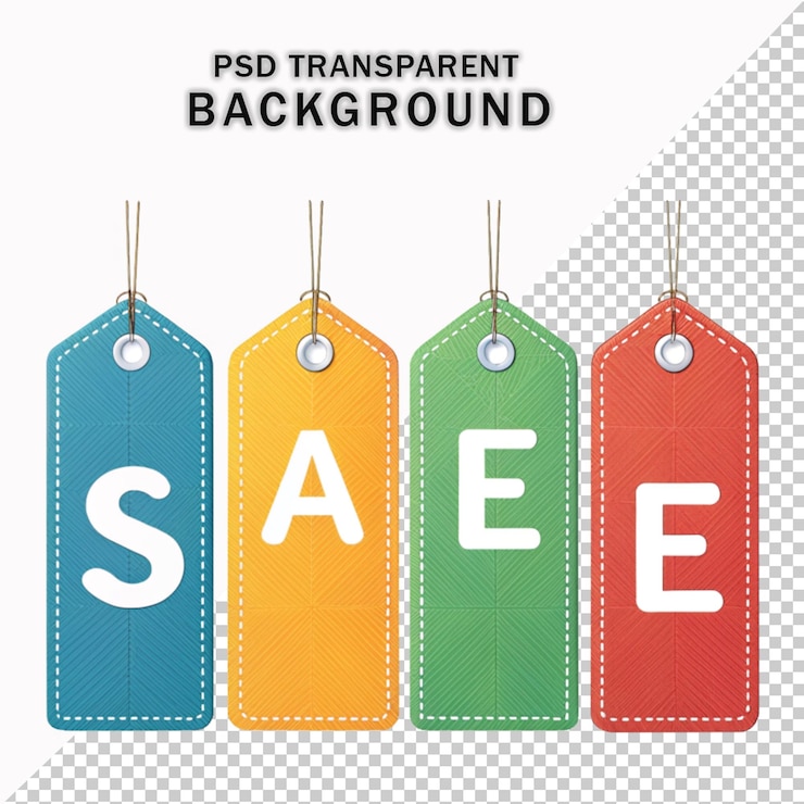 PSD colorful sales tags with the text sale isolated psd transparent background