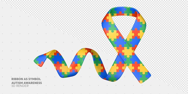 Colorful satin puzzle ribbon as symbol autism awareness