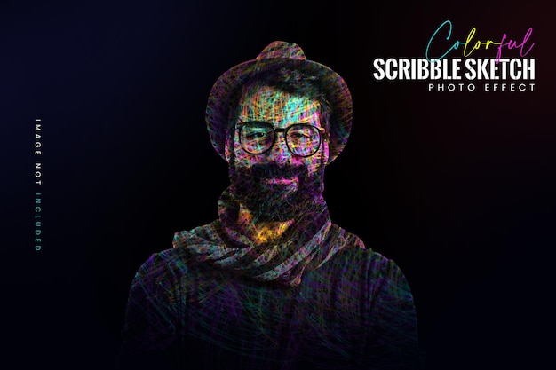 Colorful scribble sketch photo effect template