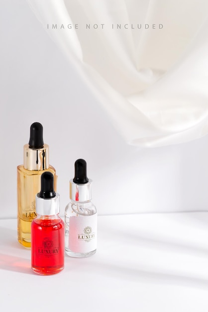 Colorful serum essence in glass mockup bottle