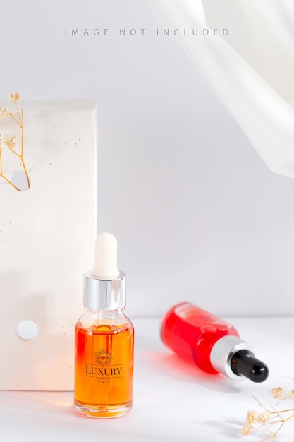 Colorful serum essence in glass mockup bottle