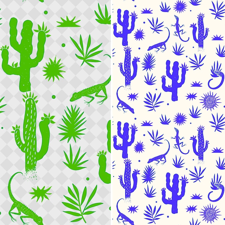 PSD a colorful set of cactus and flowers with a green background