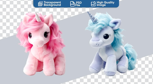 Colorful set of cute unicorn animal toys in 3d cartoon illustration