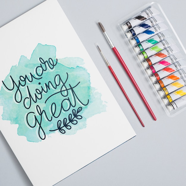 colorful set of tempera and pencils