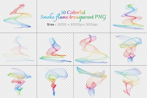 PSD Цветное прозрачное дымовое пламя коллекция