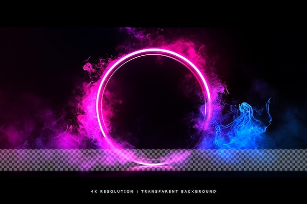 PSD colorful smoke and neon glowing circle on transparent background