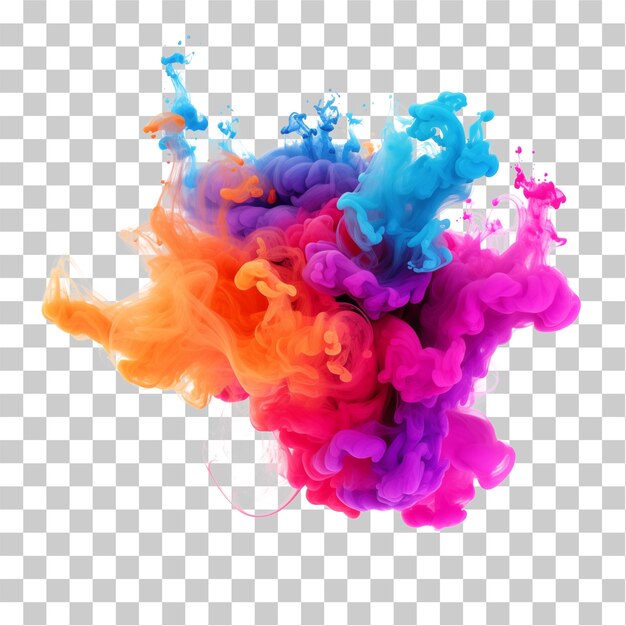 PSD esplosione di vernice colorata a fumo splash di holi su uno sfondo trasparente