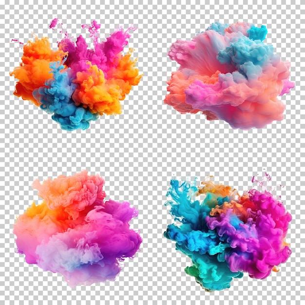 Colorful smoke set isolated on transparent background