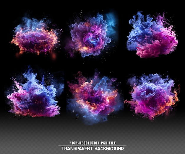 PSD colorful smoke transparent background set