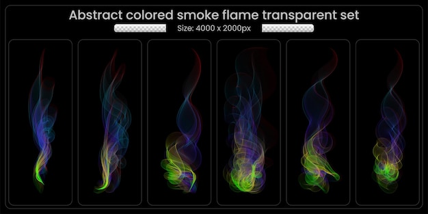 PSD colorful smoke transparent set on black background