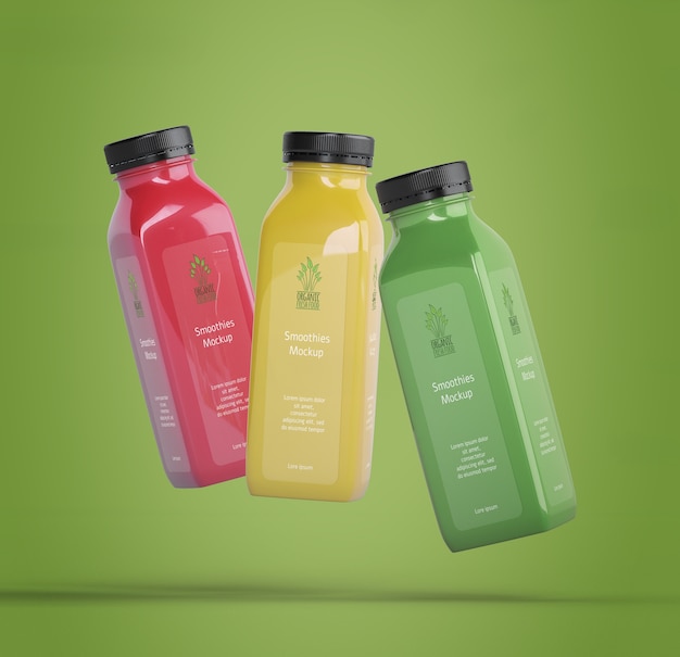 PSD colorful smoothies on green background