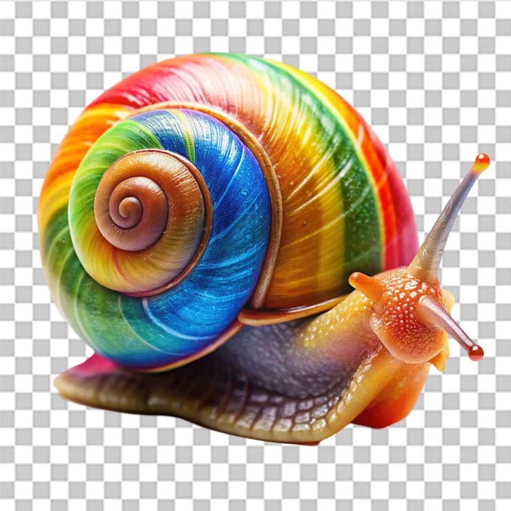 PSD colorful snail with a rainbow on its head isolated on white background