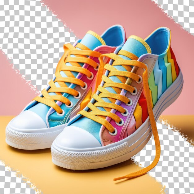 Colorful sneakers with untied shoelaces on a transparent background