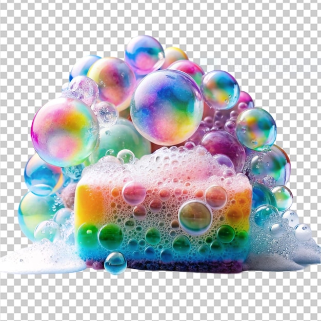 PSD colorful soap foam colorful bubbles on transparent background