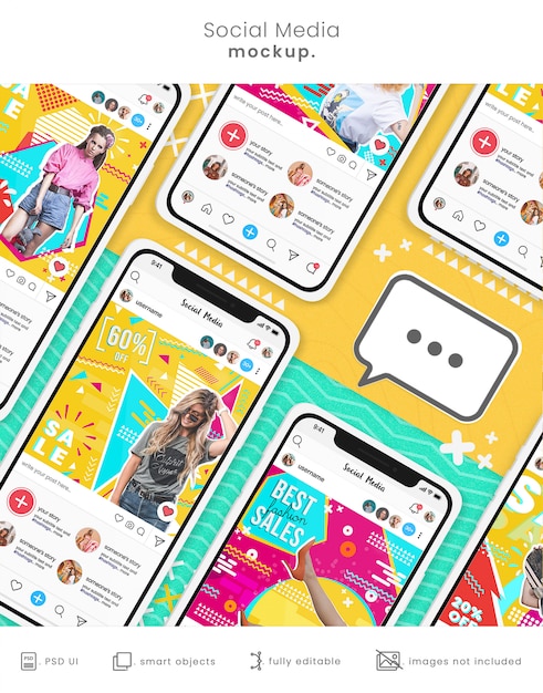 PSD colorful social media phone mockup