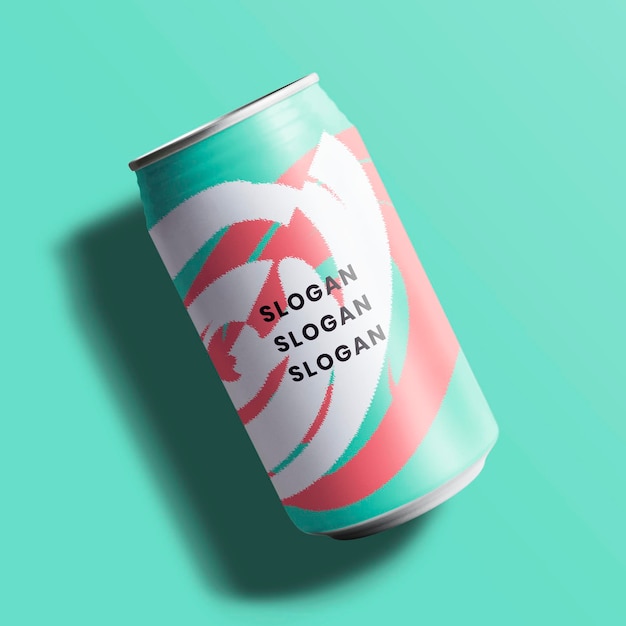 PSD mockup di lattina di soda colorata per il design di imballaggi per bevande
