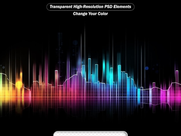 PSD colorful sound music wave on black transparent background