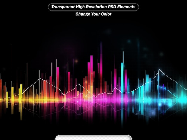 PSD 黒い透明な背景にカラフルなサウンド音楽の波