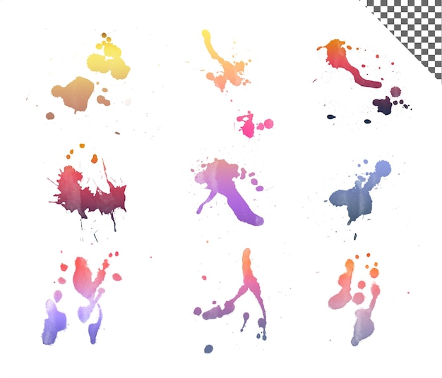 PSD colorful splash brushes stroke collection on transparent background