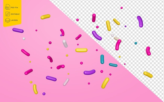 PSD colorful sprinkle falling on isolated background 3d illustration