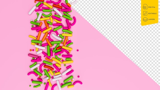 Colorful Sprinkles On Pink Background Top View 3d Illustration