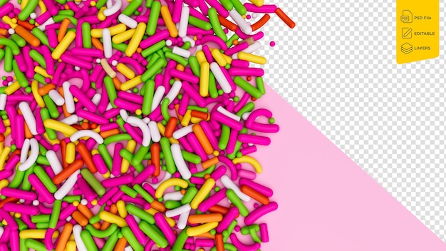 Colorful Sprinkles On Pink Background Top View 3d Illustration