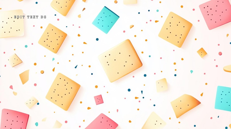 PSD colorful square cookies and confetti scattered on white background