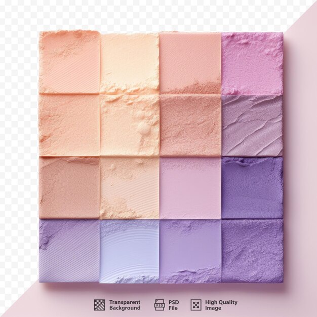 Un quadrato colorato con quadrati viola e rosa su uno sfondo trasparente.