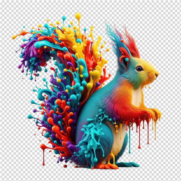 PSD a colorful squirrel with multicolored feathers on its back